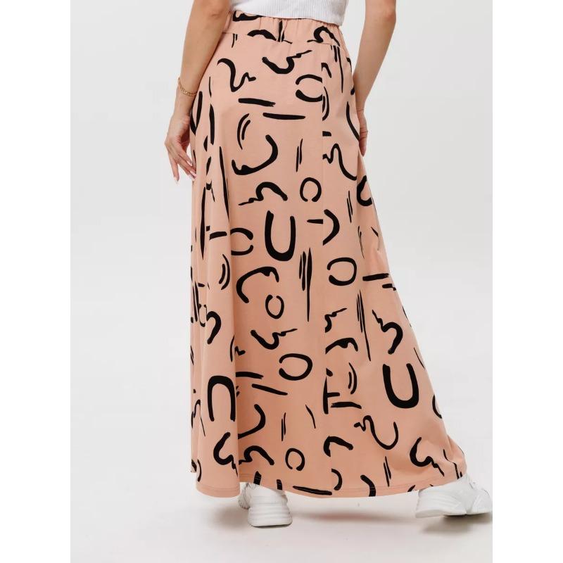 Women's Printed Midi Skirt, Elastic High Waist Flowy A-Line Skirt