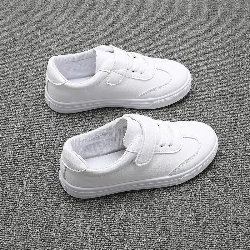 New Spring All White Children Leather Shoes Boy Student Leisure Girl Sneakers Lightweight Casual School Shoes Flat I06055