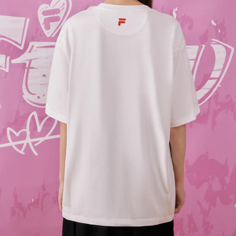 FILA Fusion Letter Logo Print Loose Knit Short Sleeve T-Shirt Unisex Tops White T11U413102F-WT