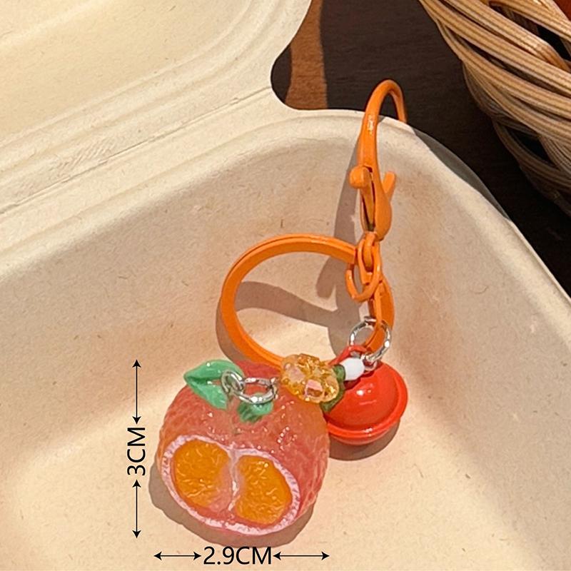 Creative 3D Orange Keychain Bell Pendant Decorative Backpack Accessories Cute Resin Fruit Keychain Couple Small Gift