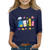 Kids Casual Printed Round Neck 3/4 Sleeve Top for Back to School