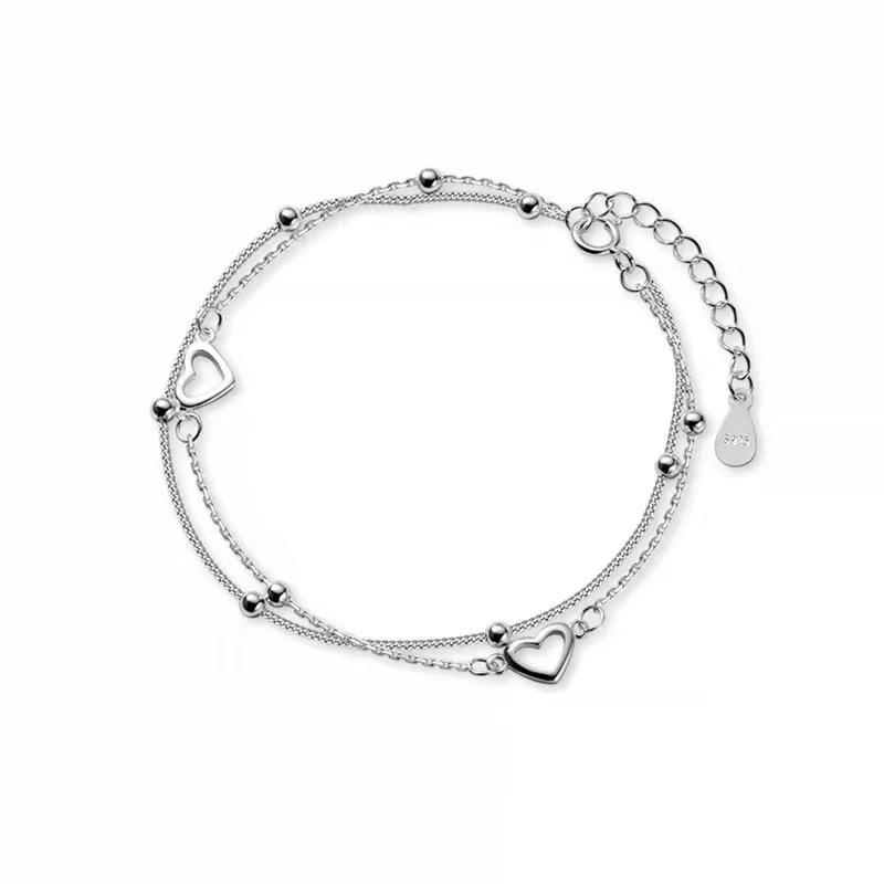 Double Layer Heart Bracelet: Women's Simple, Fresh, Versatile Design with a Cool, Indifferent Style