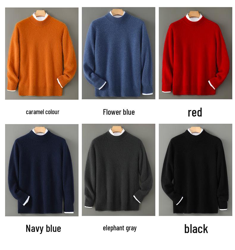 Men's Pure Wool Half-High Collar Thick Business Pullover Sweater - Loose Knit Base Layer