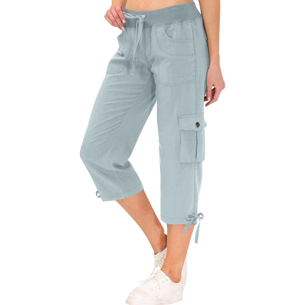 Calças Capri Cargo Femininas Com 6 Bolsos Leves Secagem Rápida Ao Ar Livre Viagem Casual Confortável Verão