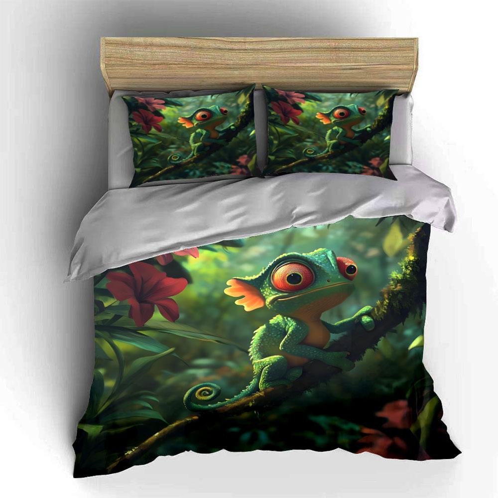 Colorful Chameleon Jungle Bedding Bedding Duvet Cover Set Duvet Cover Pillowcases (1 * Duvet Cover 2 * Pillowcases, Without Duvet Insert)