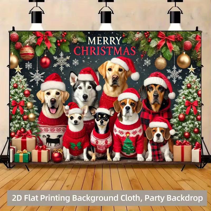 2D Christmas Ugly Sweater Dogs Backdrop Banner for Winter Holiday Supplies