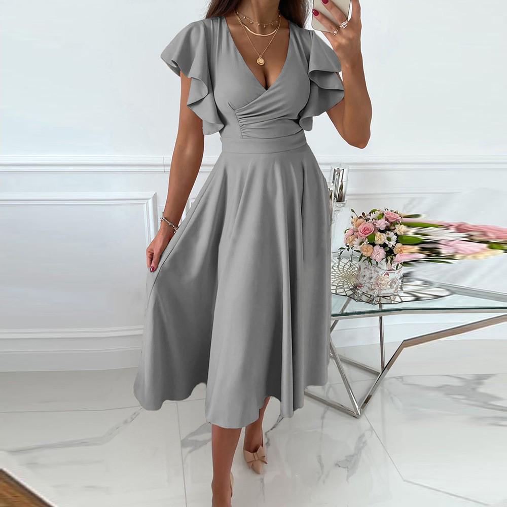 2023 European & American V-Neck Ruffle Sleeve Casual Party Dress
