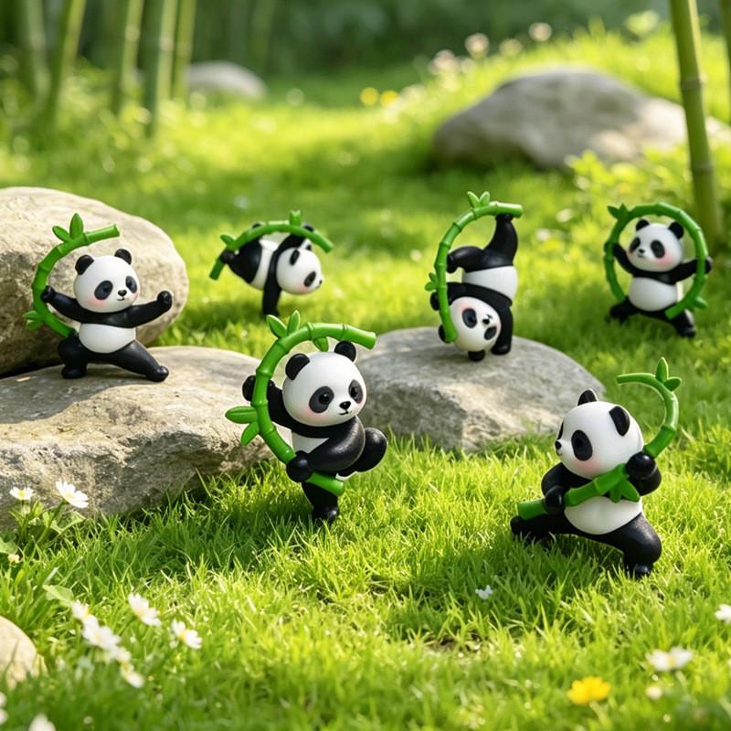 Panda Martial Arts Figurine Set With Pvc Material For Office Desk Decor And Projects