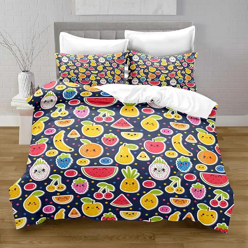 

Cartoon Fruit Duvet Cover Set Watermelon Pineapple Lemon Banana Japanese Style Print Soft Polyester Bedding Set For Kids Teens EU single(135x200cm)