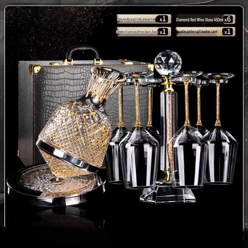 Naijiang Luxury Gold Foil Crystal Wine Glass & Decanter Set