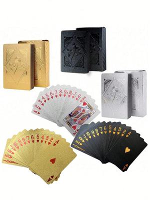 1 Paar Rosen Wasserdichte Plastik-Spielkarten, Goldfolien-Spielkarten für Party-Spiele,(Gold/Schwarz/),Gaming Geschenk Spielen