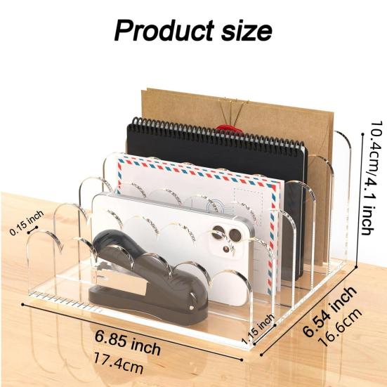 Yousheng Acrylic Mail Organizer Desktop Clear Document Sorter Vertical File Holder 5-Compartment File Rack Desk Organizer