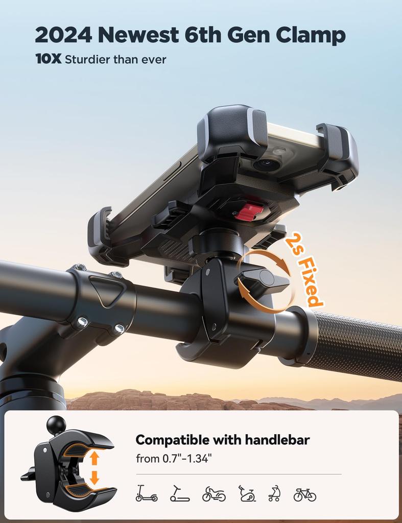 JOYROOM 2024 Motorcycle Phone Vibration Stand Mount for Bicycles and Smartphone Secures Strong Easy Compatible with iPhone Samsung Galaxy Holder,