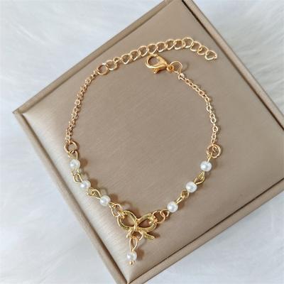 Korean Version Bow Pearl Bracelet Female Sweet Princess Style High Fashion Jewelry Accessories