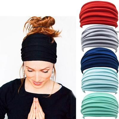 Solid Color Women Wide Sports Fold Hairband Yoga Non Slip Stretch Headband Elastic Running Turban Running Headwrap Hair Band