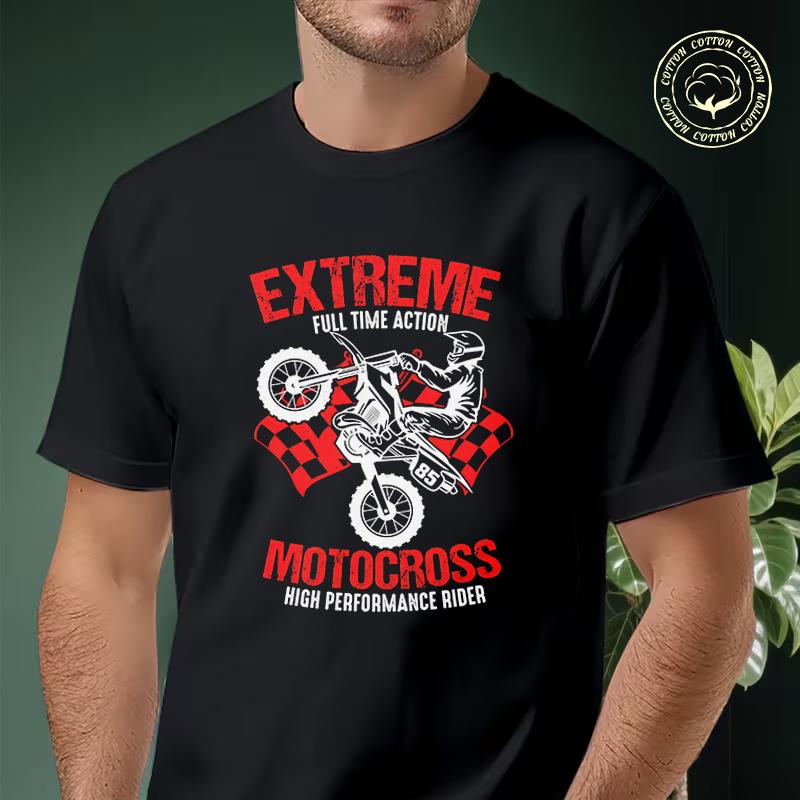 Shirt Cotton Casual T-shirts Extreme Full Time Action Motocross Mens Summer Moto Cycling Sports