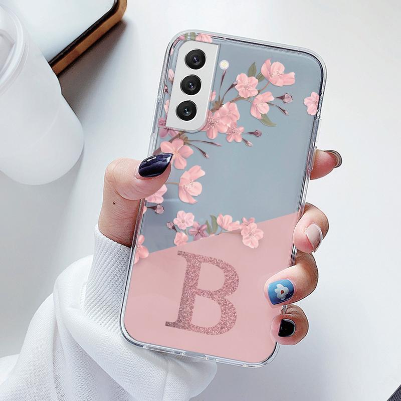 

For Samsung Galaxy S21 S23 FE Plus Ultra Phone Case Soft Slim Luxury A-Z Letters Back Cover Funda Clear Bumper Transparent Shell Samsung S21 Plus