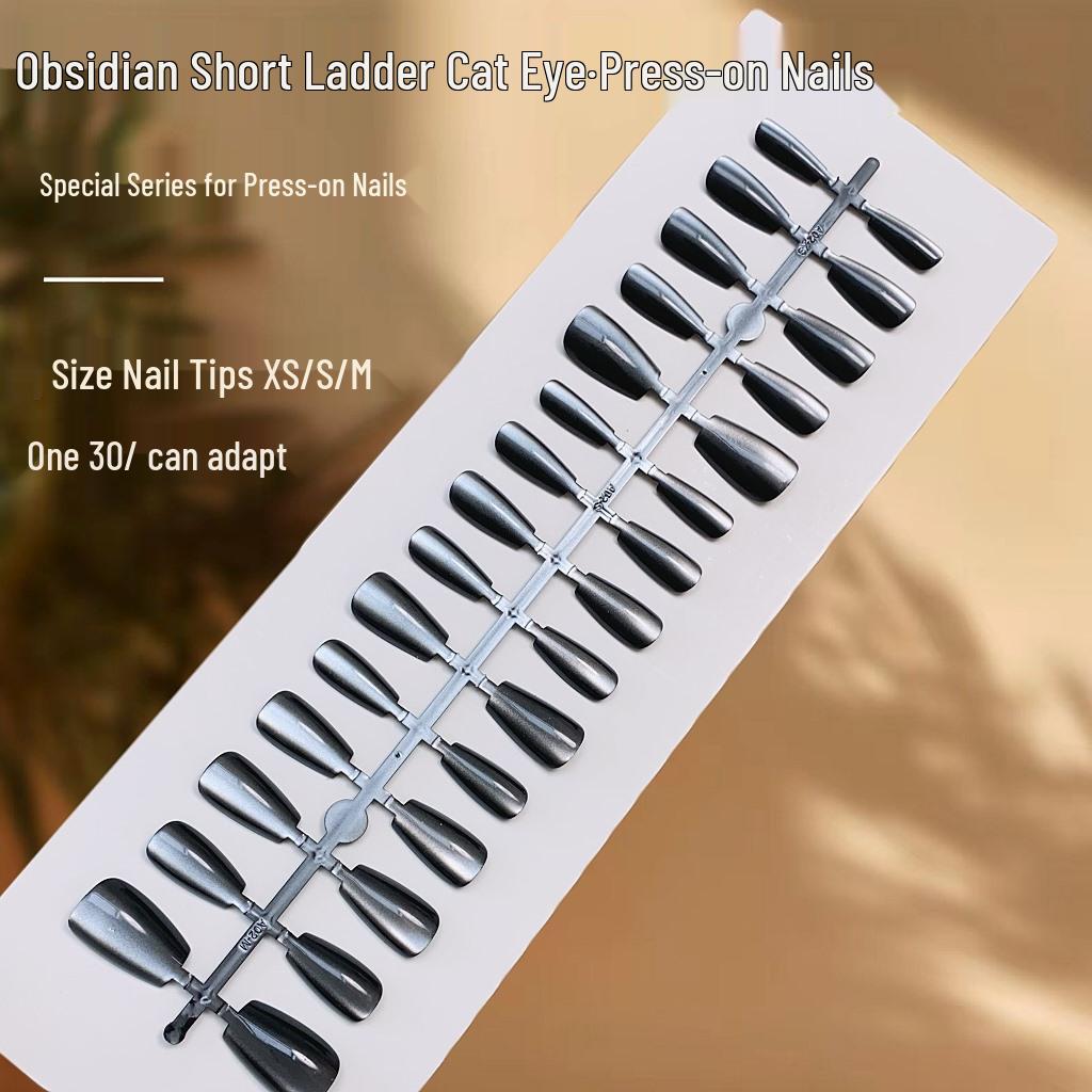 

Обсидиан Кошачий глаз Блеск Короткие Накладные Ногти - Однотонные, Носимые, Готовые Ногтевые Пластины