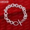 925 Sterling Silver Multi Ring Chain OT Buckle Bracelet Fashion Wedding Jewelry