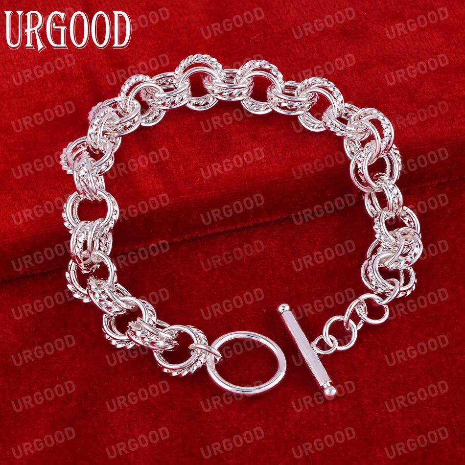925 Sterling Silver Multi Ring Chain OT Buckle Bracelet Fashion Wedding Jewelry