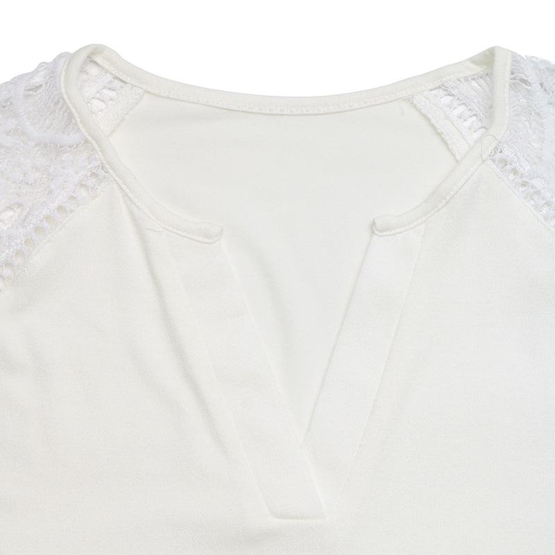 European and American Lace Stitching V-Neck Short Sleeve Top - 2026 Summer Women's Casual Loose T-shirt