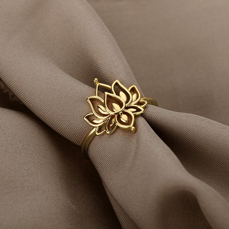 Stainless Steel Lotus Ring For Women Men Finger Ring Vintage Gold Color Wedding Couple Rings Jewelry Anniversary Gifts