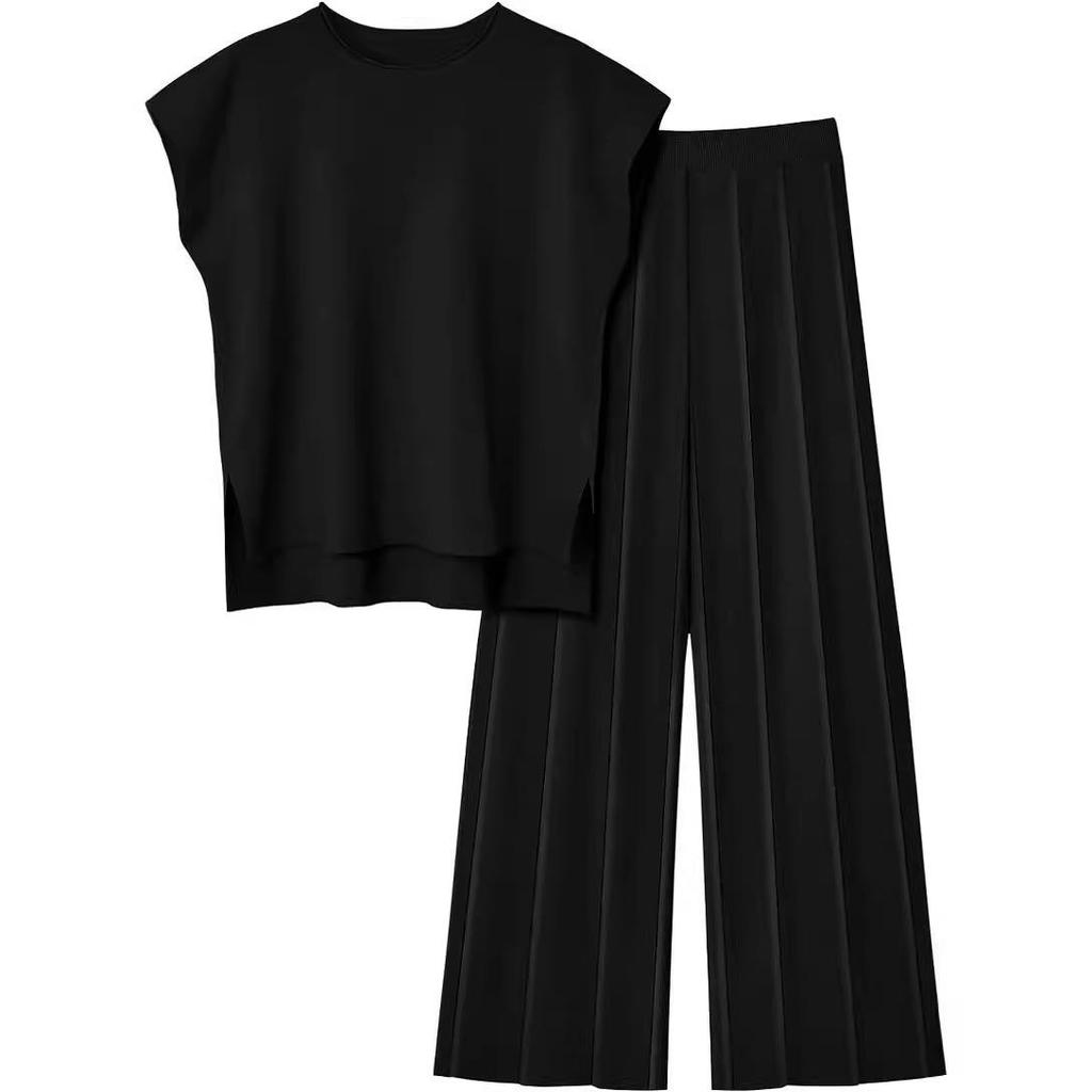 2024 Women's Knitted Casual Suit: Sleeveless Vest Sweater & Wide-Leg Pants Two-Piece