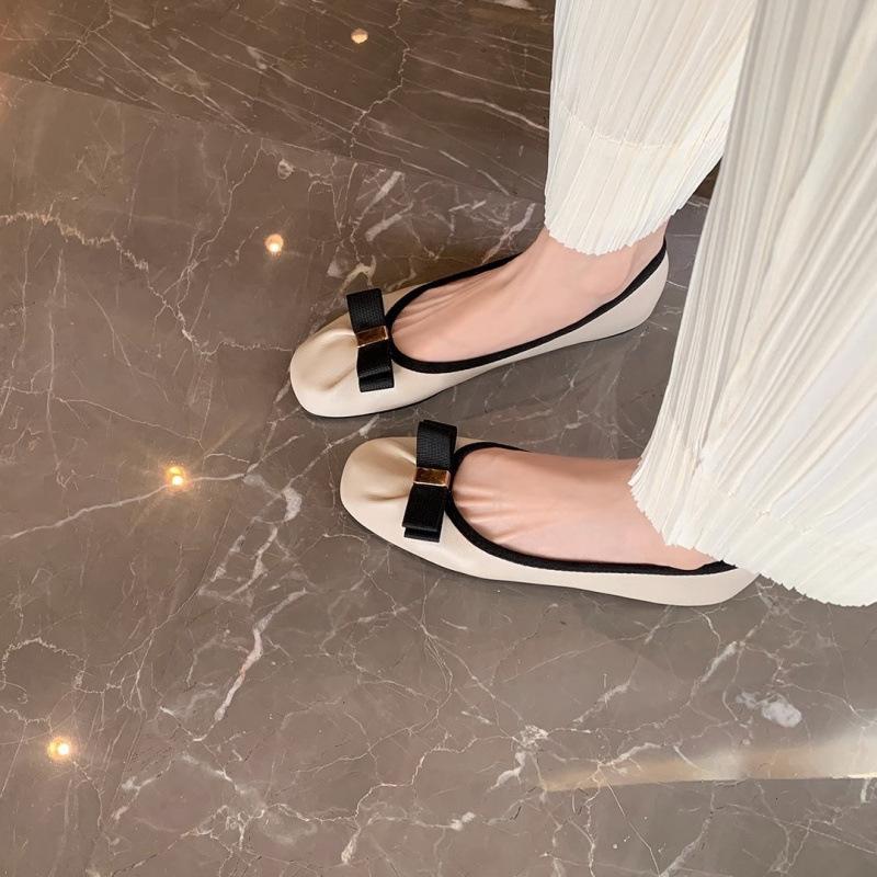 

!~ Square head bow flat ballet shoes women s single shoes ladyshoes grandma shoes autumn 34 чорний