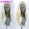 AIMEYA Silver Grey Lace Wig Heat Resistant Synthetic Lace Front Wig Long Natural Wave Mix Blonde Lace Wigs Daily Use Cosplay