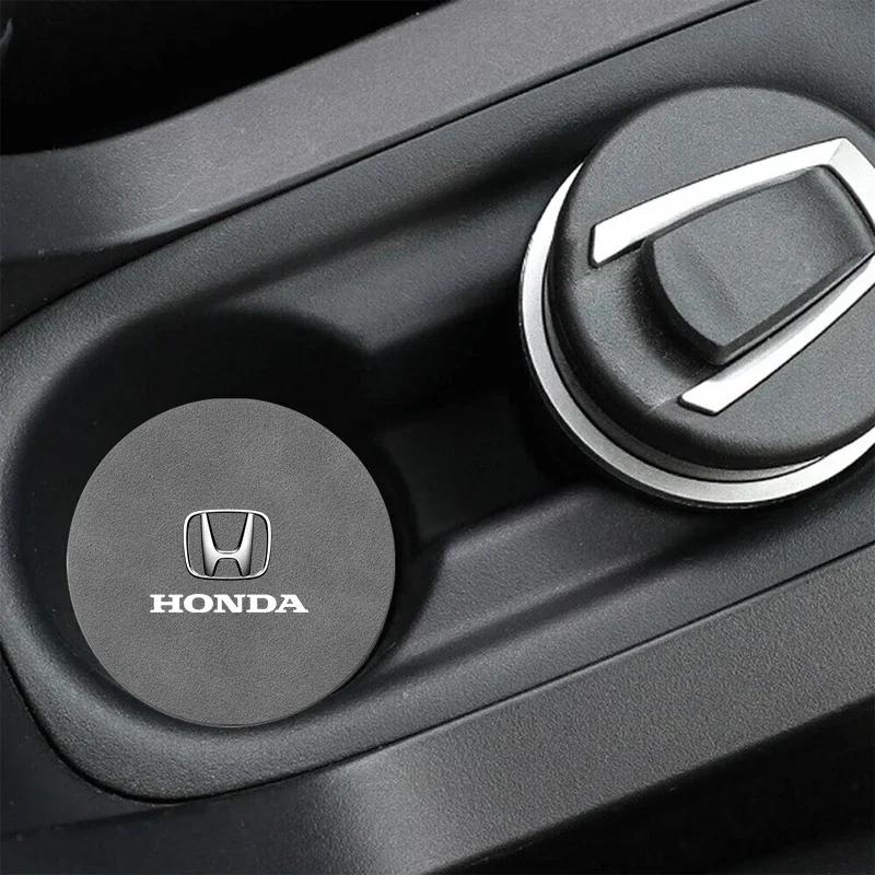 For Honda 1/2pcs Leather Car Coaster Water Cup Drink Holder Mat Anti-Slip For Honda Civic Fit Jazz Accord Pilot Passport Stepwgn