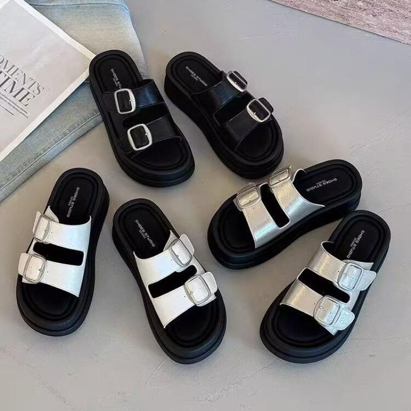 Thick-soled cool slippers for women's summer wear, new versatile muffin casual beach sandals, small height increase