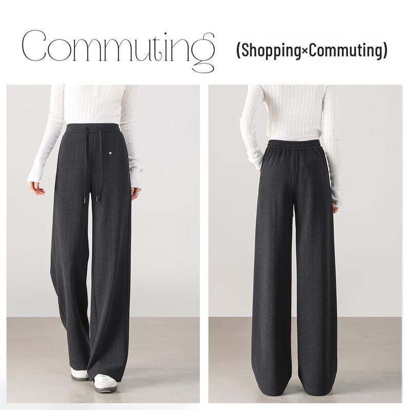 Handu Yishe Dámské kalhoty s vysokým pasem, texturované rybí kostí, s rovnými nohavicemi