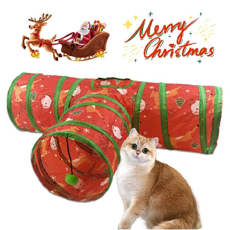 Festival Reindeer Cats Tunnel Indoor Foldable Playtube Small Pet Tunnel Hideaways Interaction Tunnel with Teaser for Cats