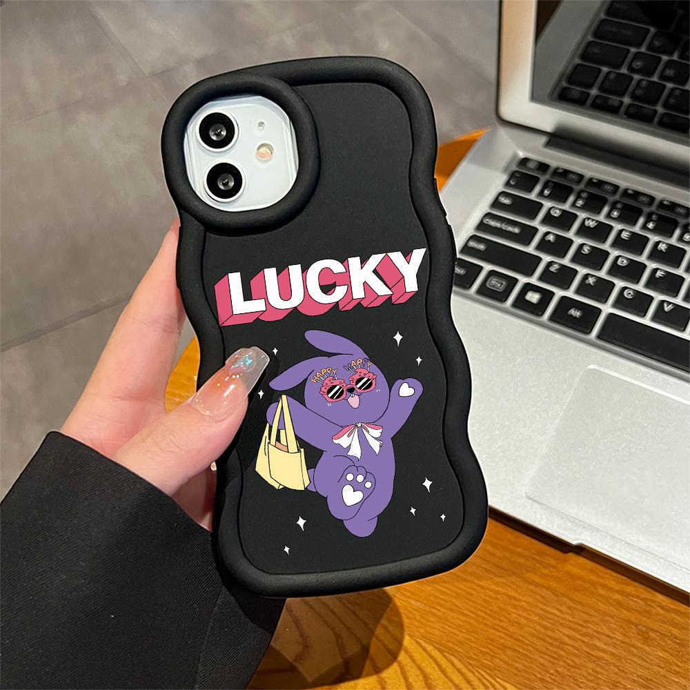 For Infinix Hot 40i 30i Smart 8 OPPO A18 A38 A58 A60 A78 Reno12 FS Vivo Y18 Y28 Y36 Y22s Y17s Cute Rabbit Pattern Soft Silicone Wave Edge Phone Case