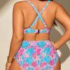 Women's Plus Size Underwire Push Up Bikini Set, Seashell Print High Waist Two Piece Swimsuit