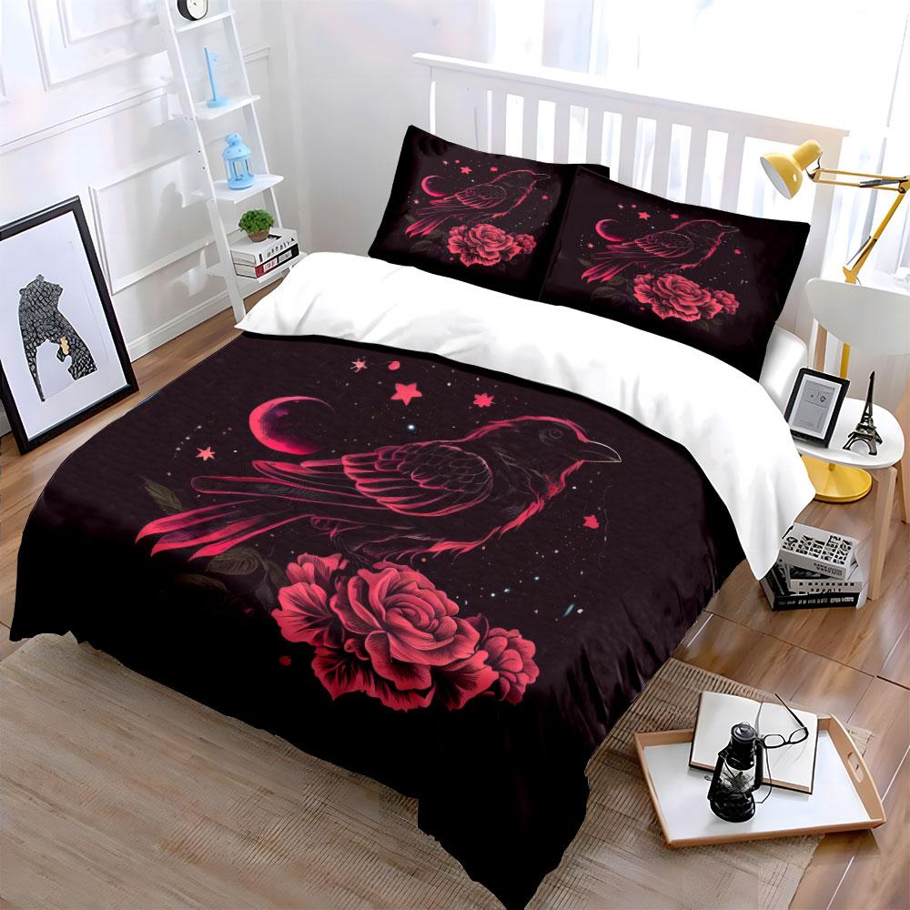 Starry Raven Floral Decor Set Soft Comfortable Duvet Cover Bedding Set Included 1*Duvet Cover & 2*Pillowcases, Gift