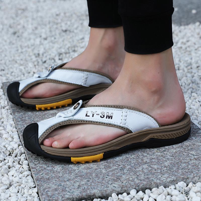 Men Flip Flops Genuine Leather Male Slippers Retro Beach Slides Fashion Massage Summer Shoes Anti-slip Men's Flip-flops Big Size