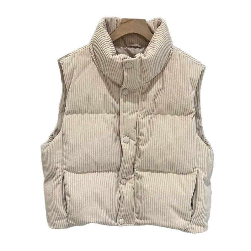 Corduroy spring autumn and winter new vest fashion stand-up collar loose short cotton vest outer wear vest