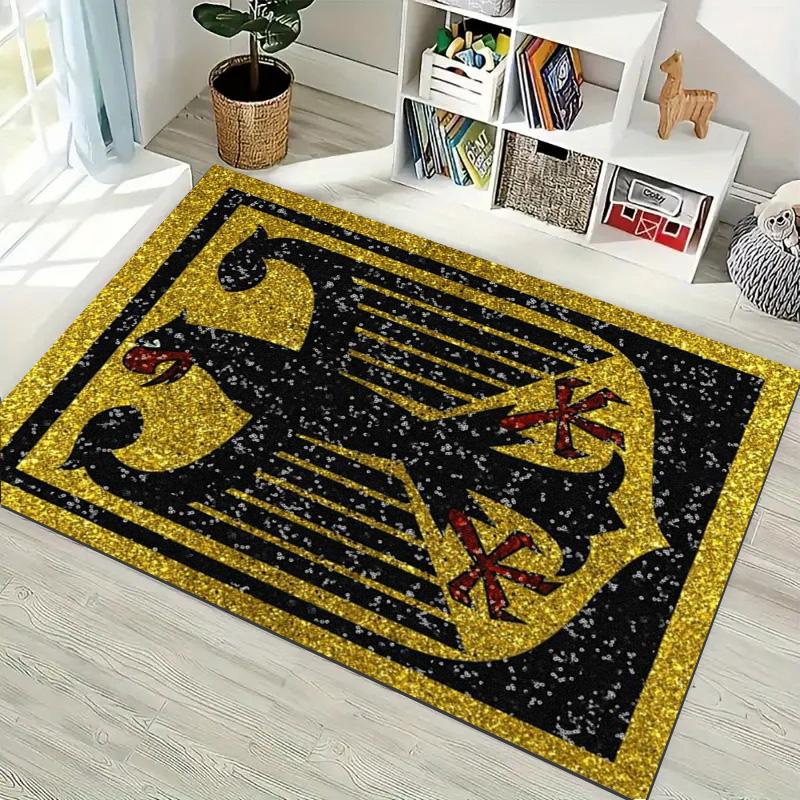 Golden Glitter German Eagle Print Rug Non Slip Floor Mat for Living Room Bedroom Home Decor