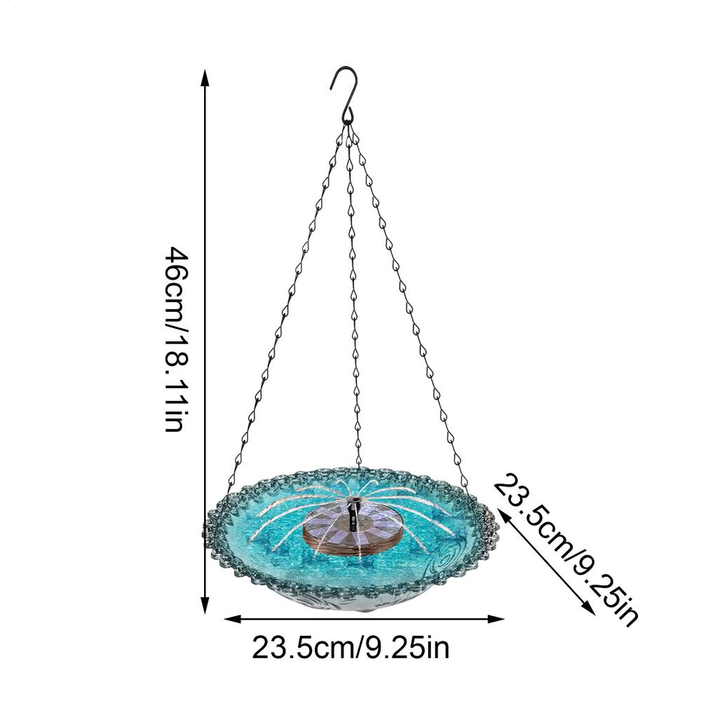 Bird Bath Fountain Hangable Hummingbird Water Bowl Bird Bath with Solar Fountain for Robin Sparrow Backyard Garden Landscaping