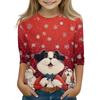 Christmas Children's 3/4 Sleeve Tops Casual  Printed Daily T Shirt Round Neck Pullover Blouse