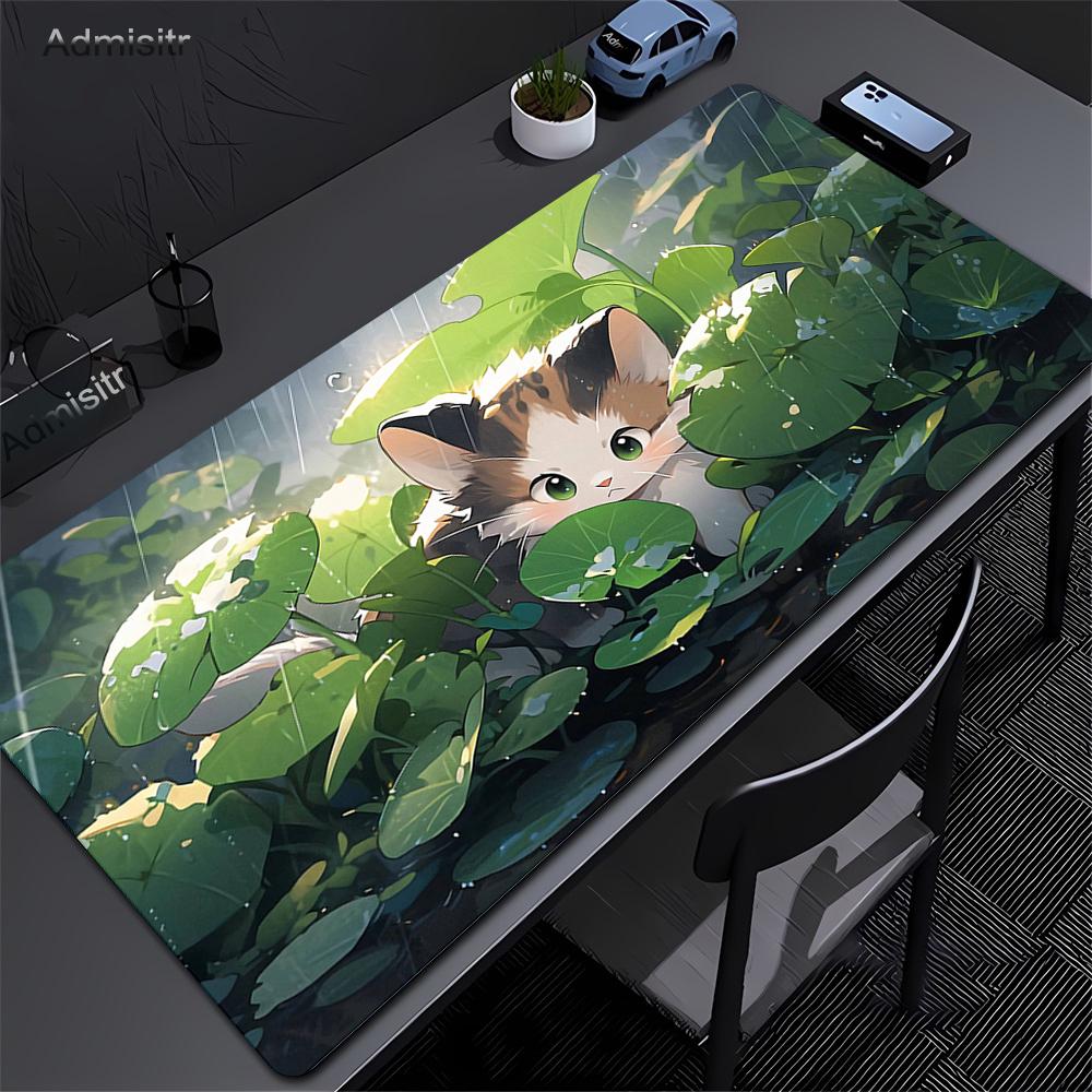 Computer Mouse Pad Cute Cat Green Mousepad Company Deskmat Large Kawaii Mausepads Office Non-slip Mouse Mat XXL Big Table Mats