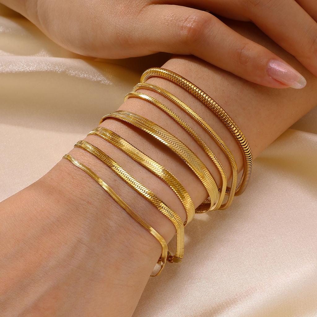 Stainless Steel Bracelet 18K Gold Lady, Blade Chain, Flat Snake Chain, Snake Chain Personalized Stacked Accessories