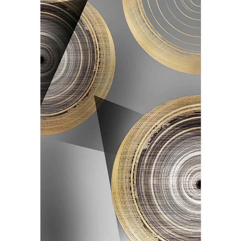 Black Gold Rough Organic Texture of Tree Rings Canvas Abstract Poster Wall Art Pictures Circle Line Paintings For Living Room