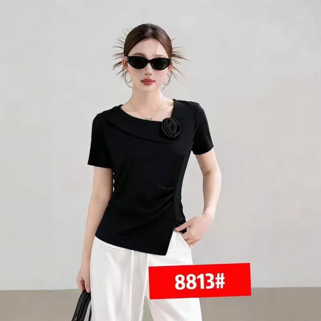 2026 Summer Chic Asymmetrical Slimming T-Shirt for Women 3XL (120-130 jin)
