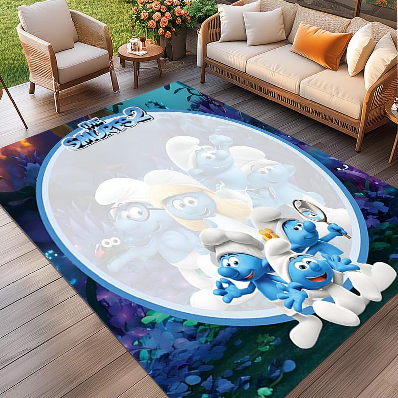 Blue Smurfs Print Rug, Washable Floor Carpet, For Entryway Dorm Laundry Room Office Study, Home Decor Birthday Christmas Gift