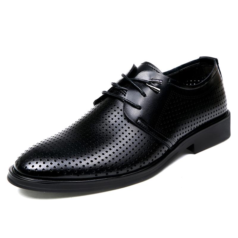 

Summer men s leather shoes Retro and elegant minimalist style design Dress up daily office Breathable daily shoes Black New 44 чёрный