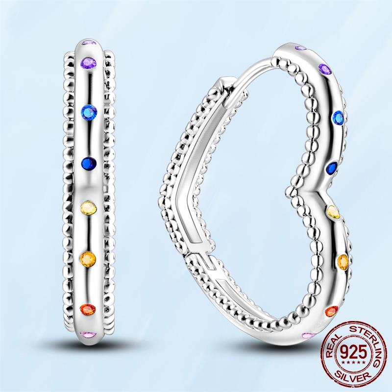 Real Original 925 Sterling Silver Daisy Flower Feather Hoop Heart Stud Earrings Fit Women Fashion Jewelry Engagement Party Gift