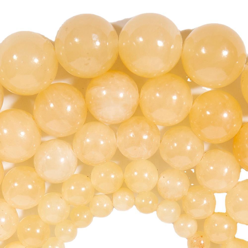 Natural Beige Yellow Jade Round Loose Beads for DIY Bracelet and Necklace Accessories