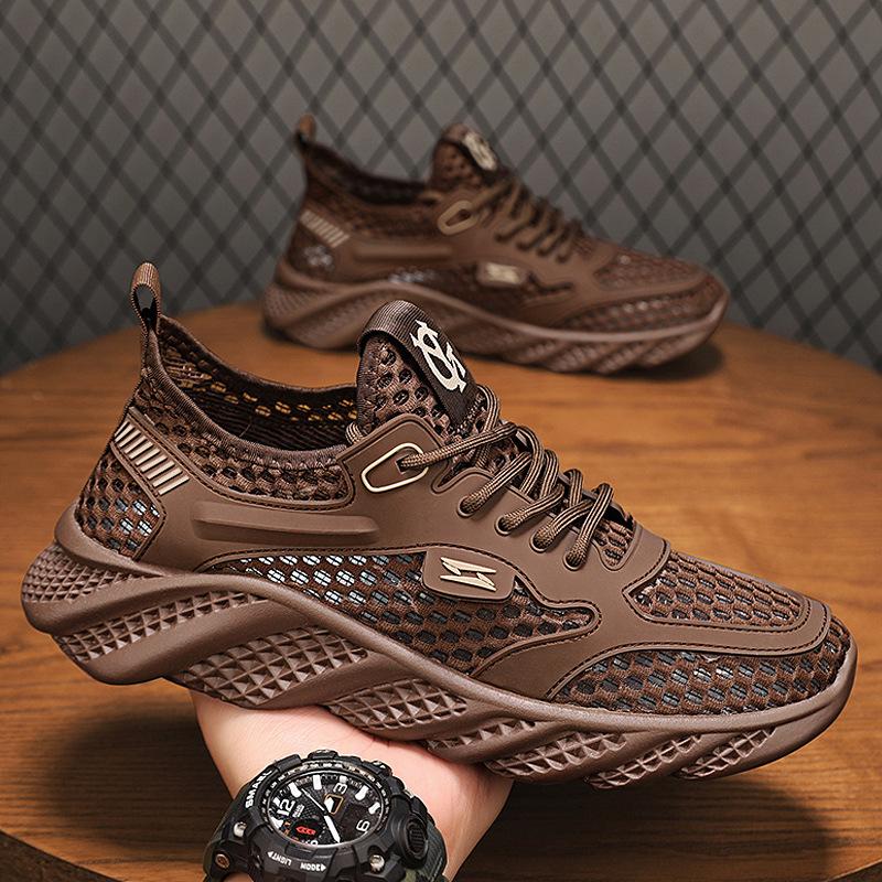 Men's Shoes 2025 Summer New Men's Hollow Breathable Deodorant Casual Mesh Shoes Soft Sole Shock-absorbing and Wear-resistant Sports Shoes